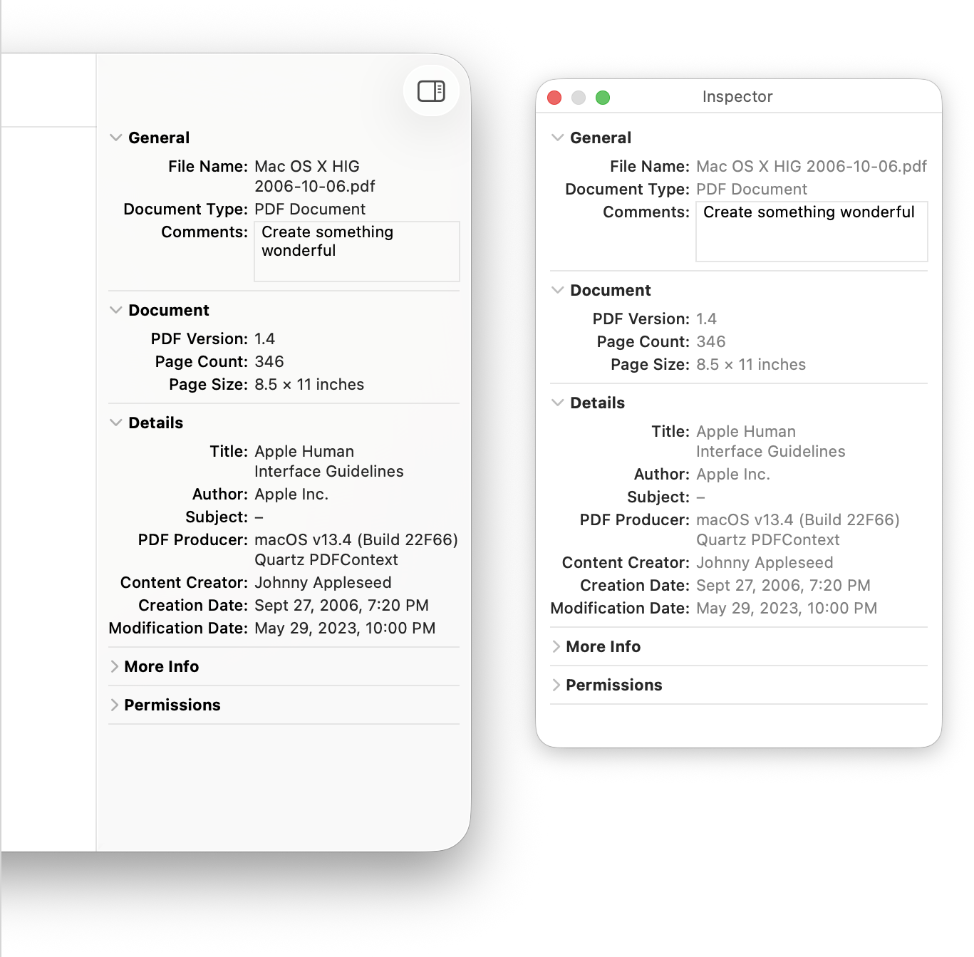 Inspector sidebar vs Inspector Panel