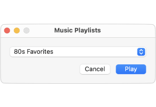 Music Remote's Playlists window displaying a playlist called "80s Favorites".