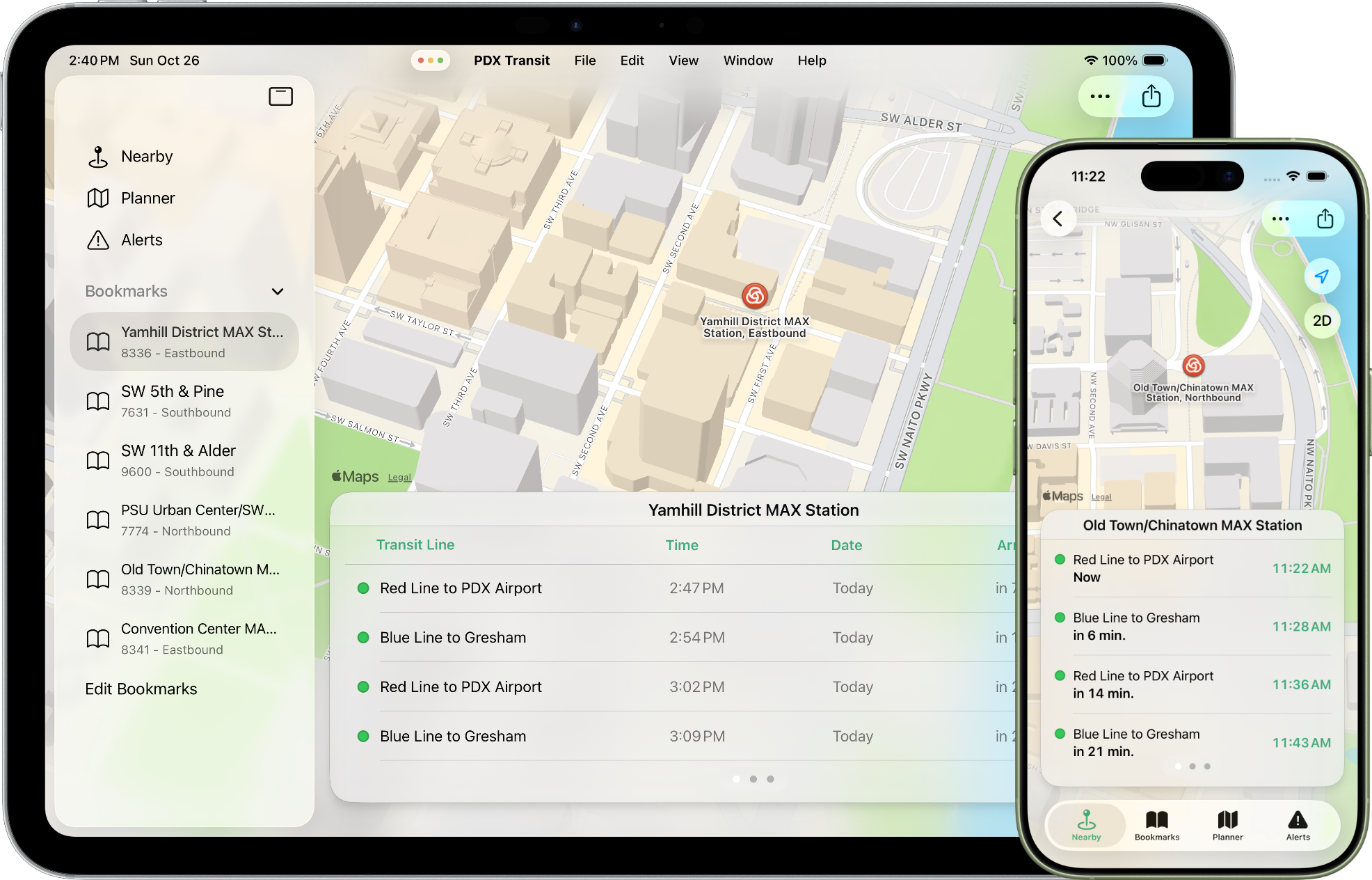PDX Transit on MacBook Pro & iPhone 13 Pro