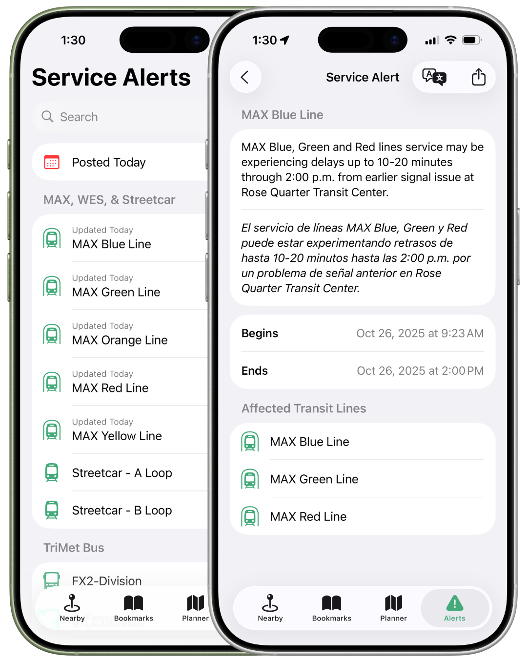 PDX Transit with Service Alerts