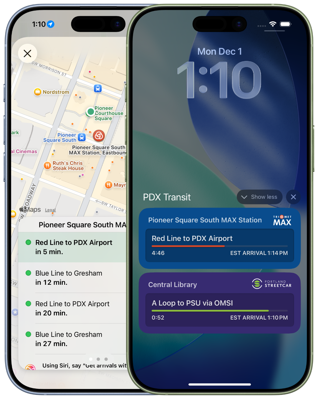 PDX Transit with Live Activities on Lock Screen.