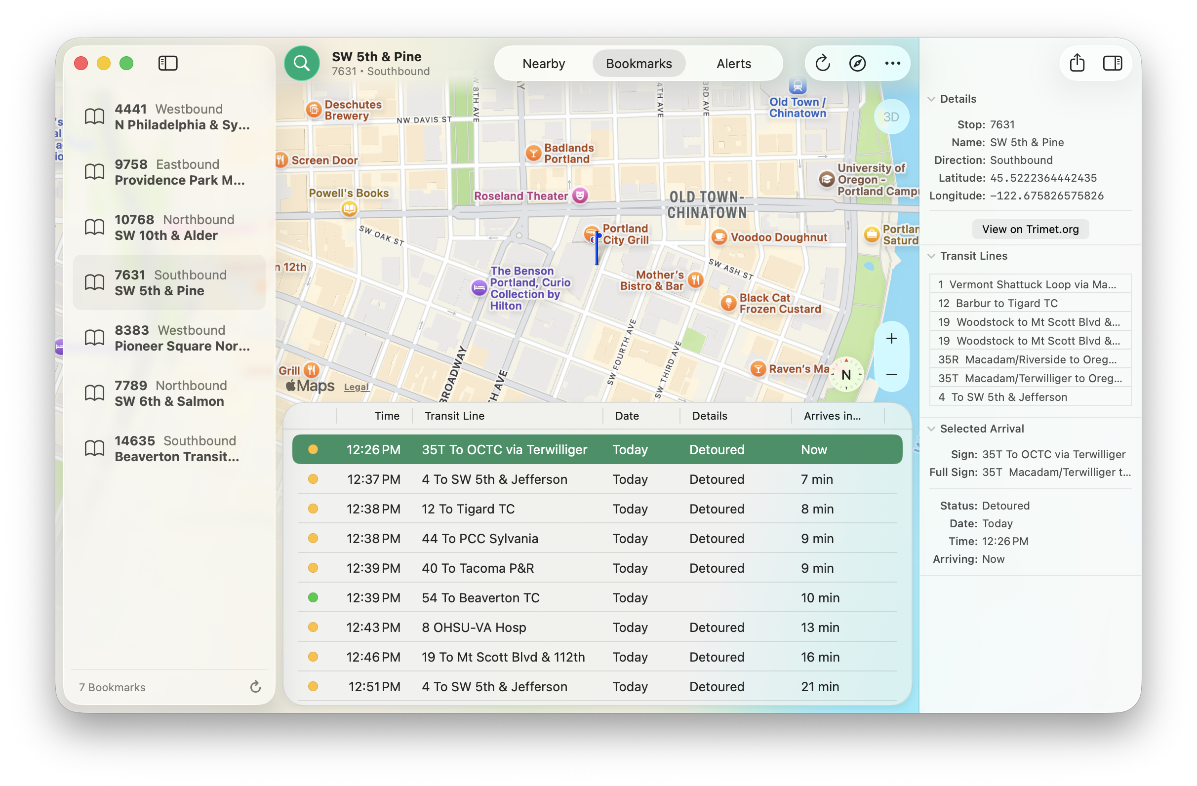 PDX Transit running on macOS Tahoe.
