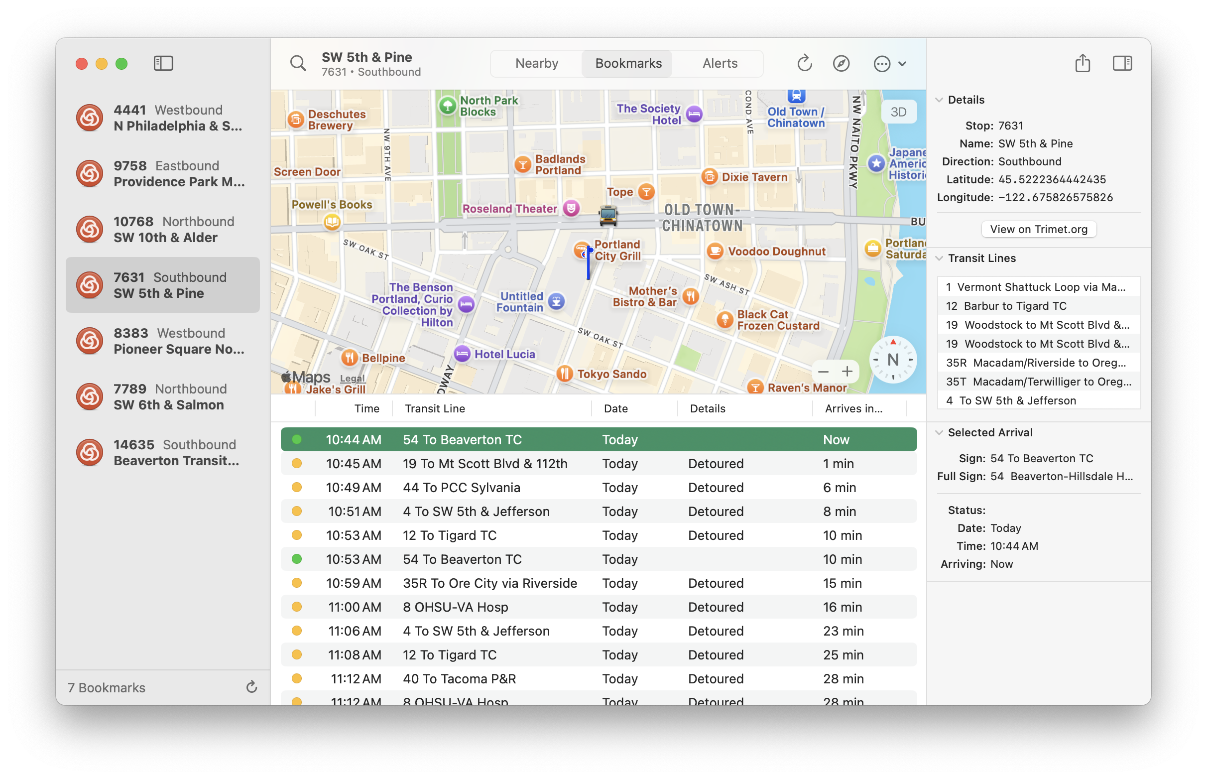 PDX Transit running on macOS Sequoia with the pre-Liquid Glass UI.